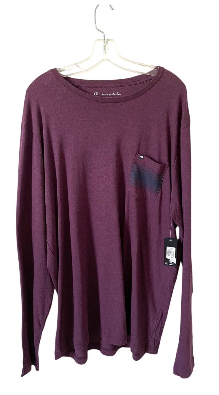 Travis Mathew Prima Soft Cotton Long Sleeve Shirt Maroon Purple Gray XXL NEW